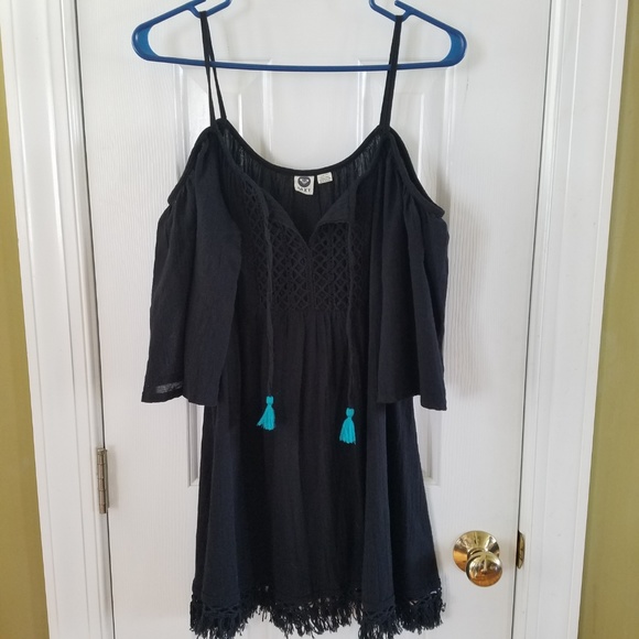Roxy Off-the-Shoulder Fringe Trim Boho Dress - Picture 2 of 8